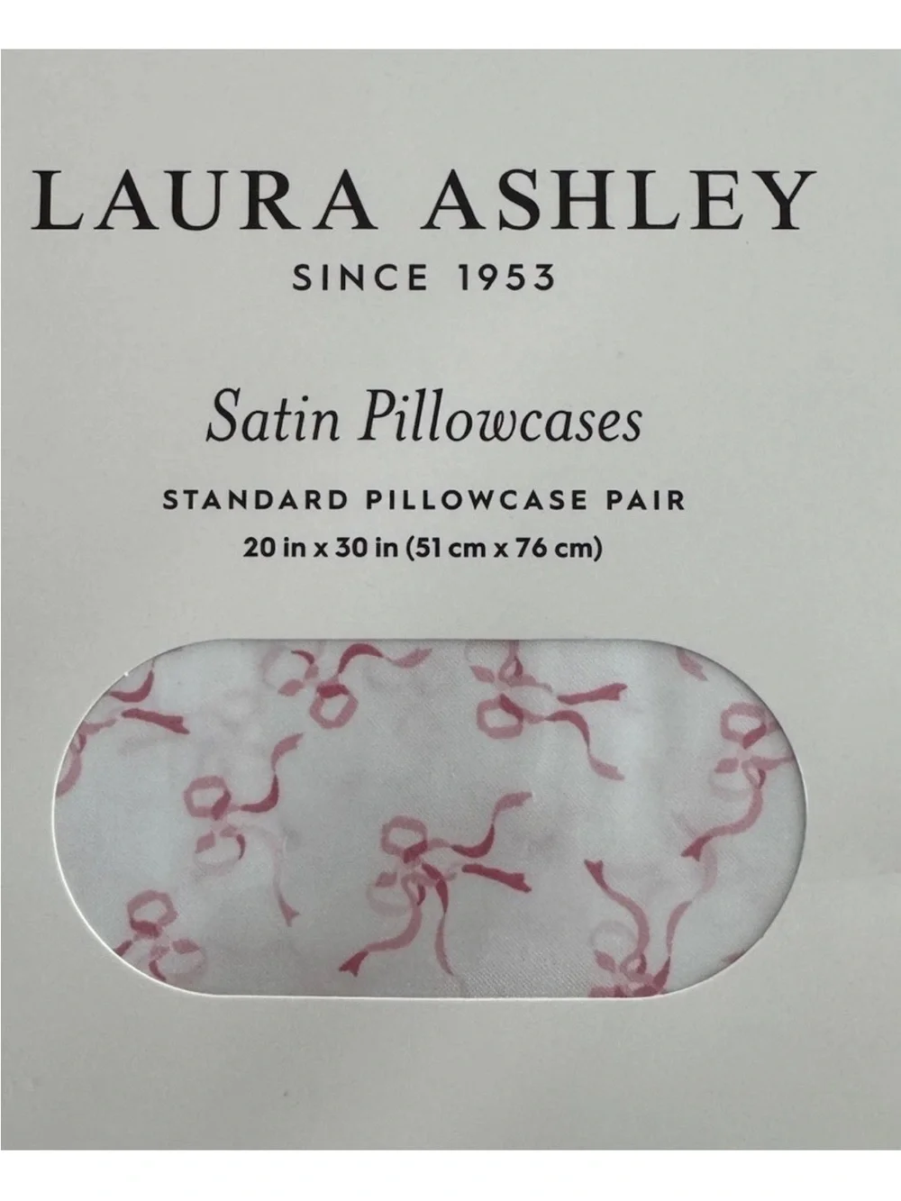 Laura Ashley Trailing Bows Pink Satin Standard Pillowcases Pair 20x30 NWT